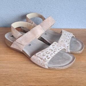 Mephisto Agave Sandals Womens Sand 8 EU-38 Strappy Leather Snake Print Comfort